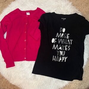 Girls Cat & Jack | Pink Cardigan and Black Graphic Tee Set | Size Medium 7-8